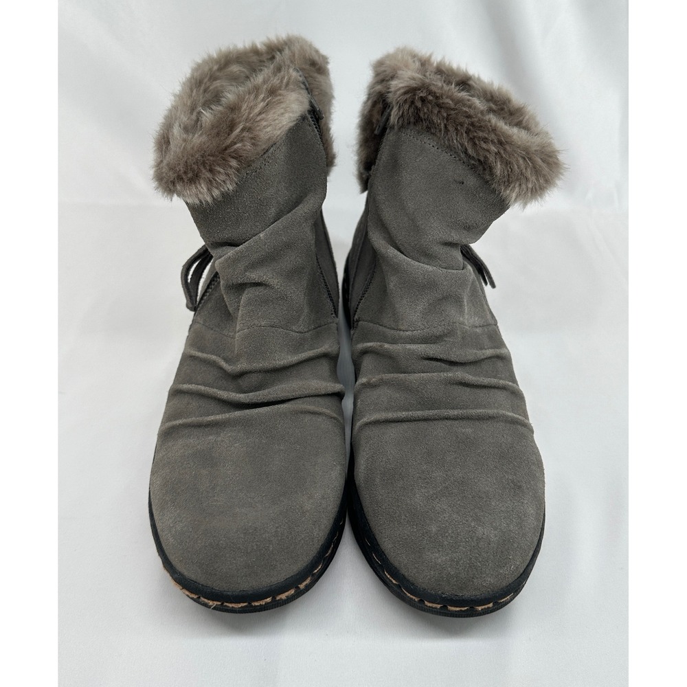 Baretraps Amelya Ankle Boots Womens 8M Grey Suede Faux Fur Ruched BTF15-10519